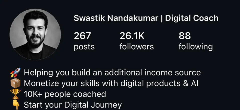 Swastik Nandakumar Instagram profile: 26.1K followers