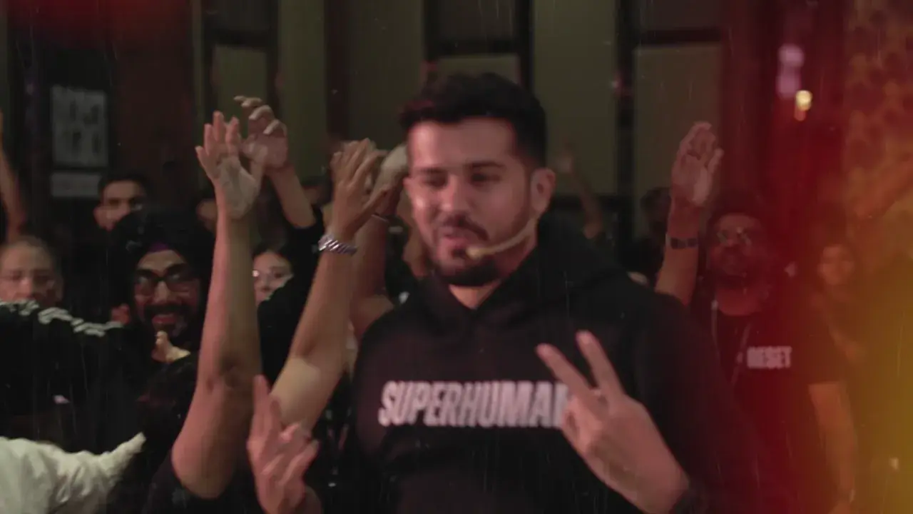 Swastik Nandakumar celebrating with the Superhuman Challenge crowd